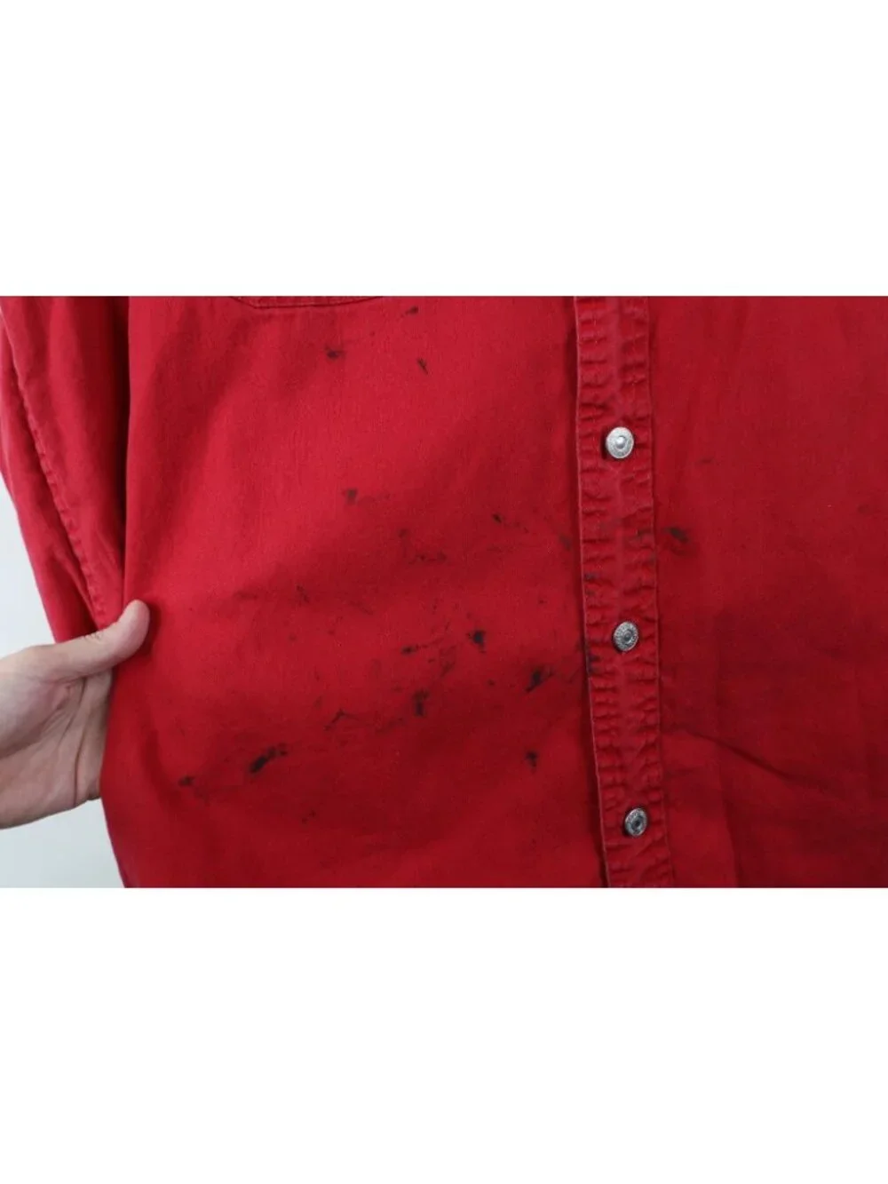 Vintage 90s Levis Mens Medium Distressed Collared Denim Jean Button Shirt Red